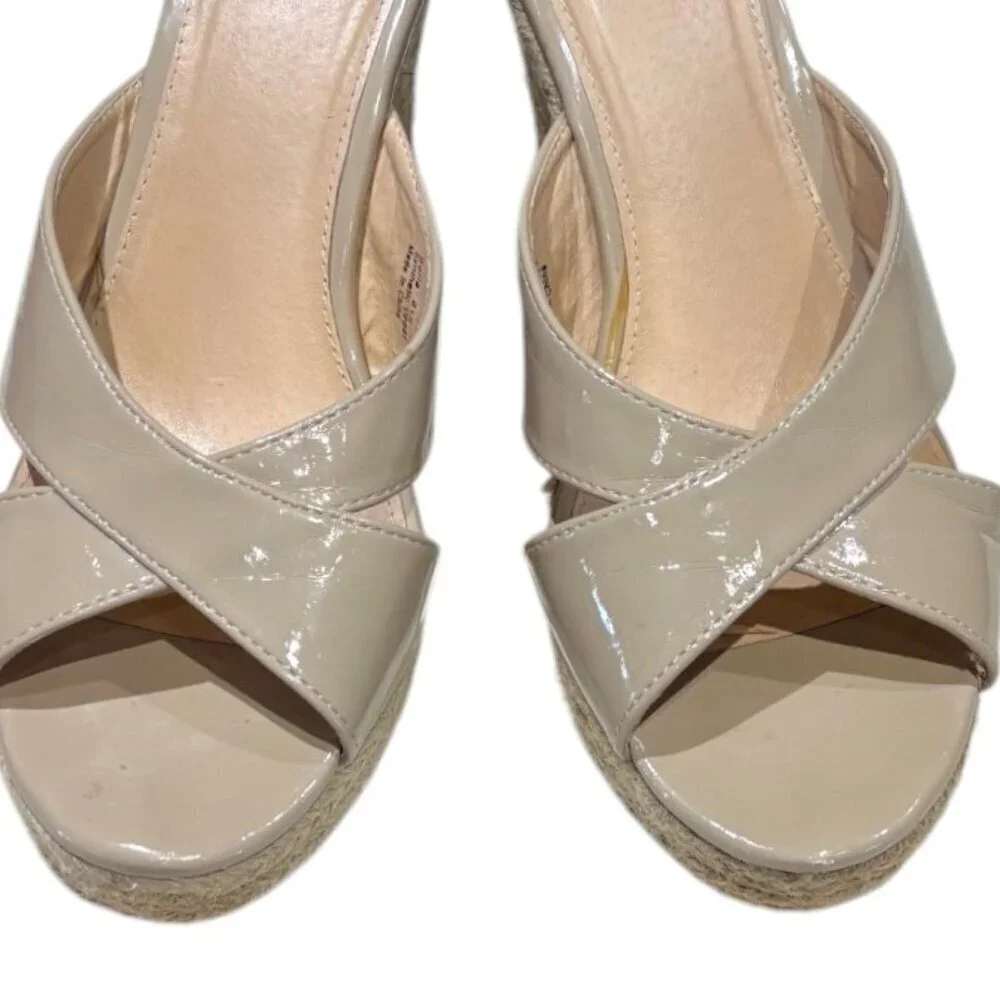 Kelsi Dagger Open Toe Patent Leather Criss Cross Strap Espadrille Wedge Size 8.5